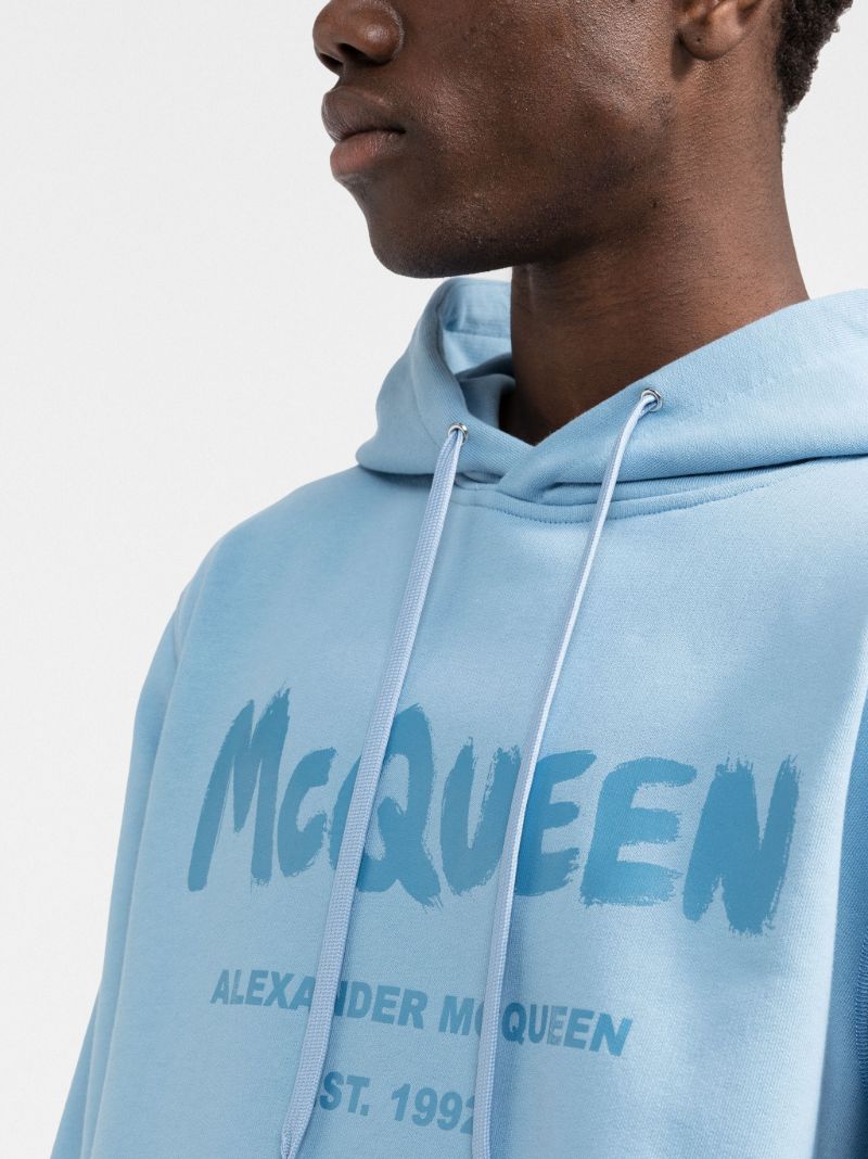 Blue Graffiti Print Cotton Hoodie