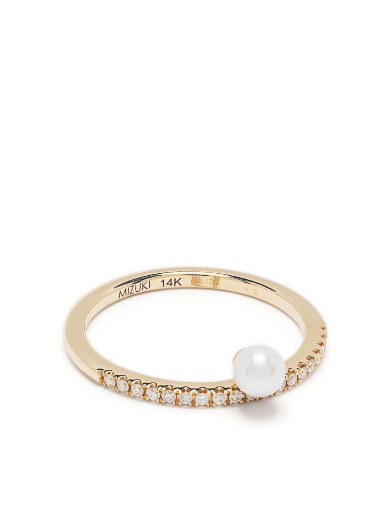 14k Yellow Gold Sea of Beauty Diamond and Pearl Ring