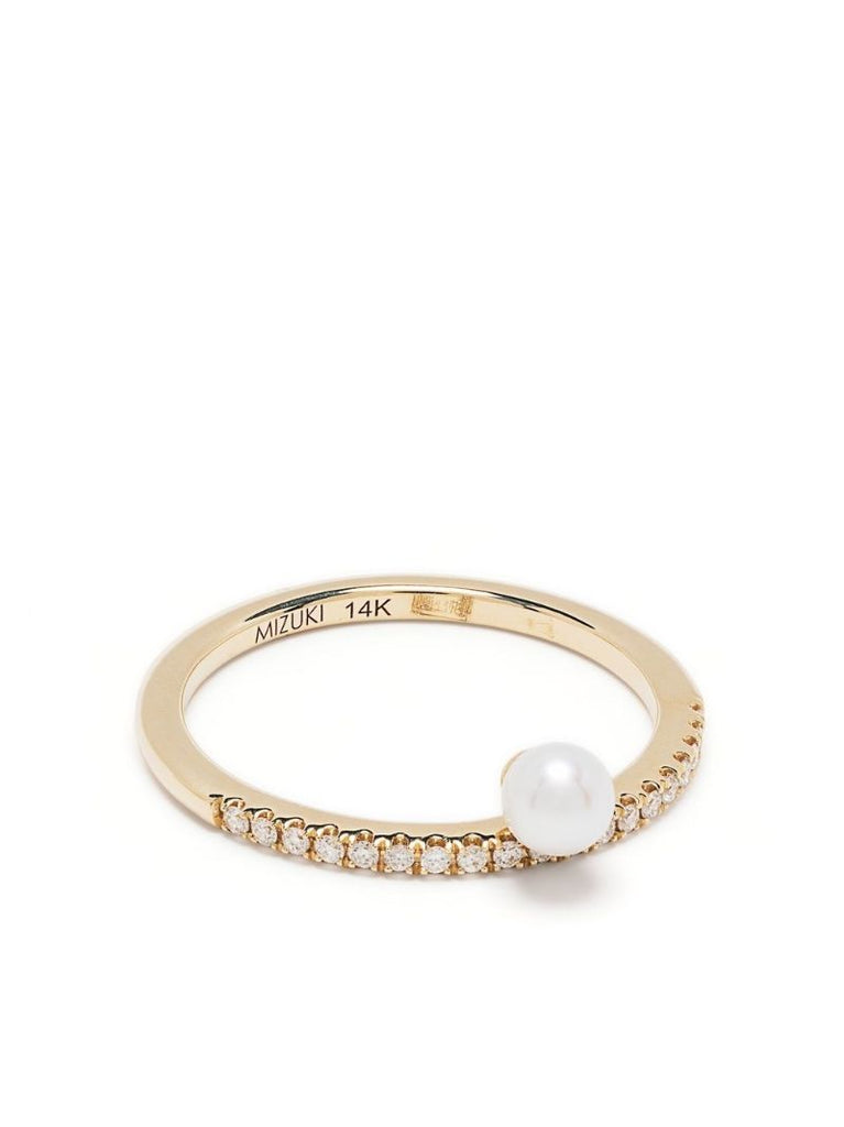 14k Yellow Gold Sea of Beauty Diamond and Pearl Ring