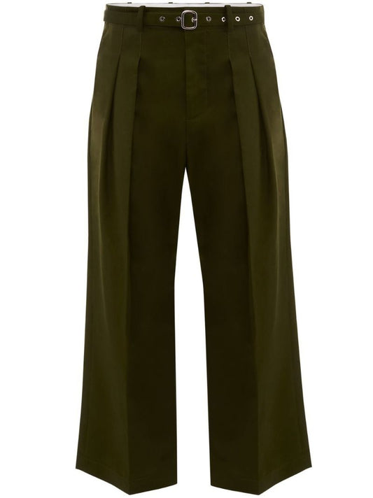Green Pleated Wide-leg Trousers
