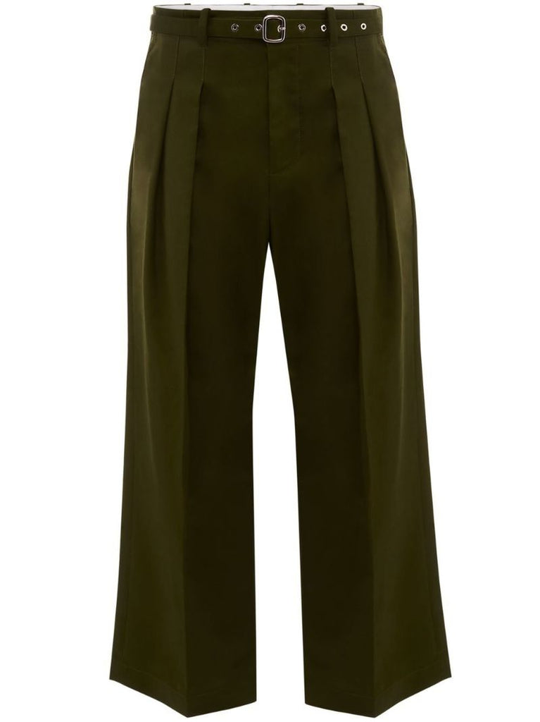 Green Pleated Wide-leg Trousers
