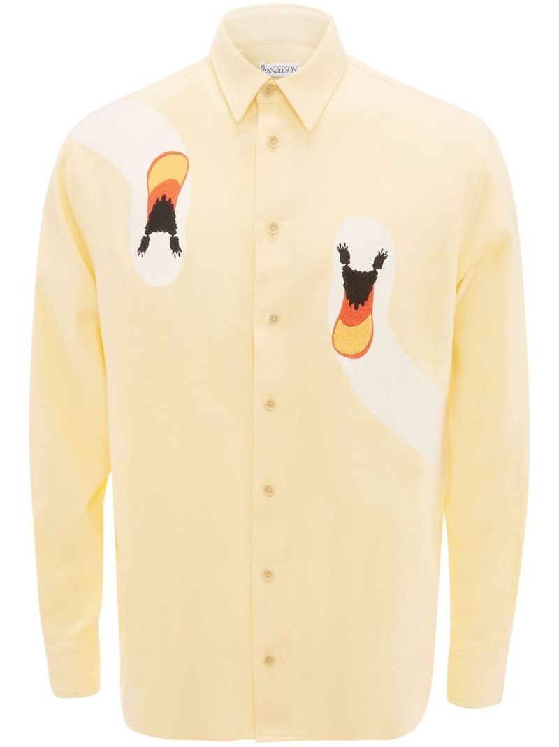 Yellow Swan-embroidered Shirt