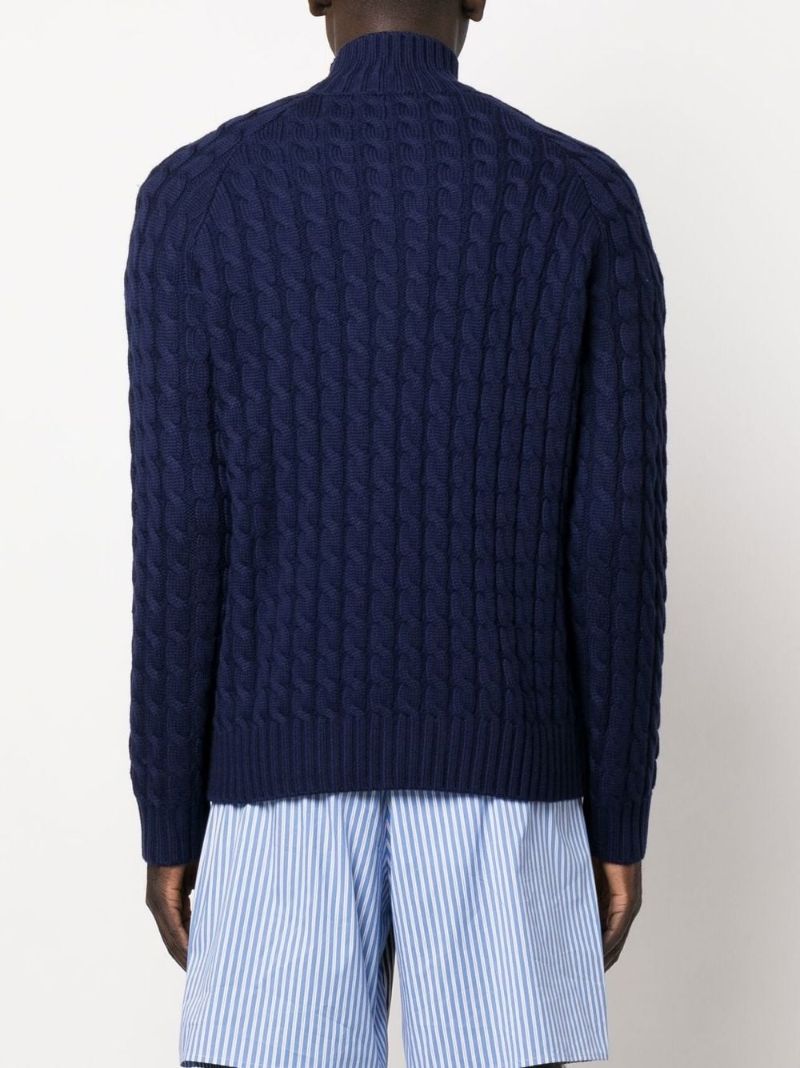 Blue Henley Cable Knit Sweater