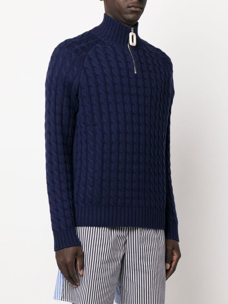 Blue Henley Cable Knit Sweater