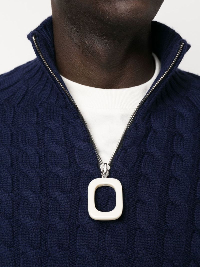Blue Henley Cable Knit Sweater
