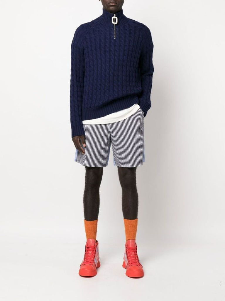 Blue Henley Cable Knit Sweater