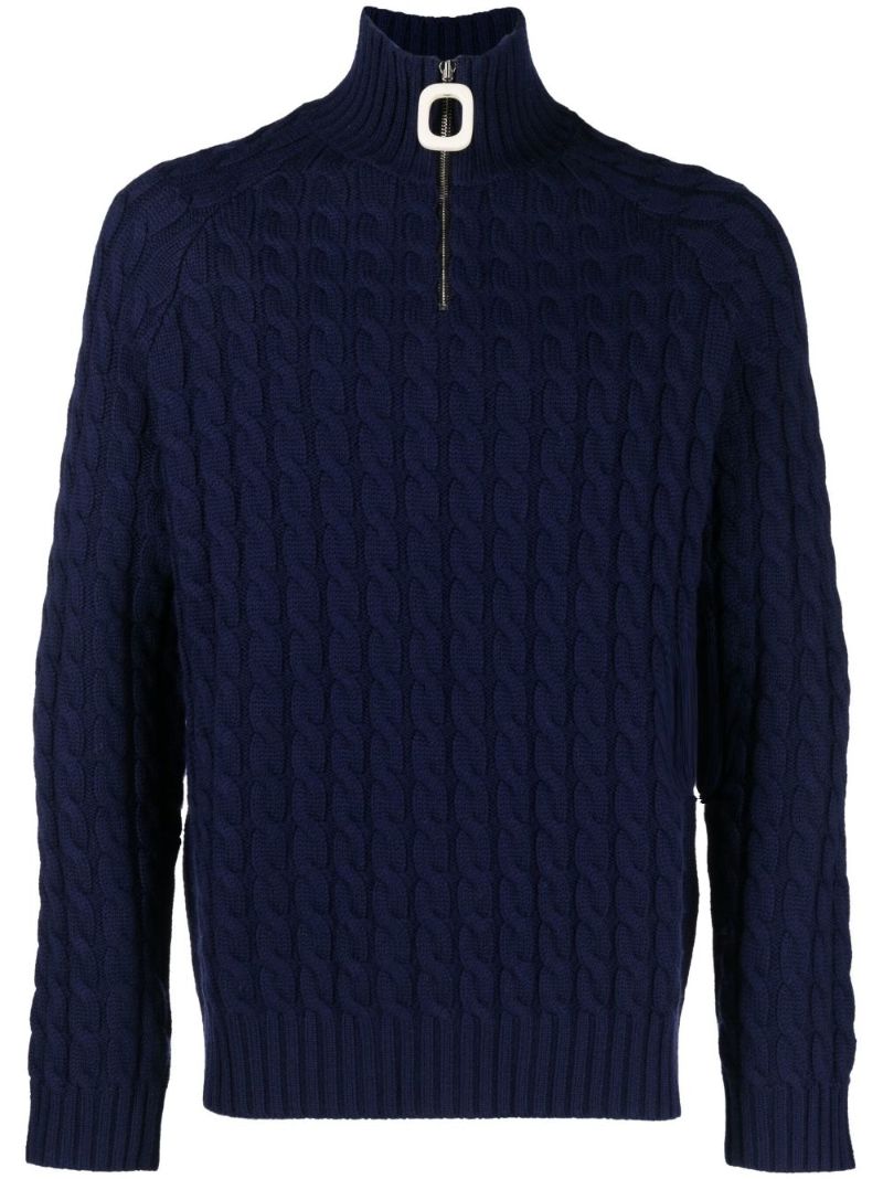 Blue Henley Cable Knit Sweater