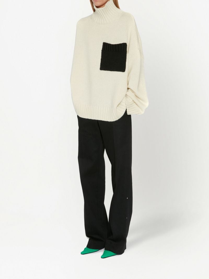 Neutral Patch Pocket Turtleneck Sweater