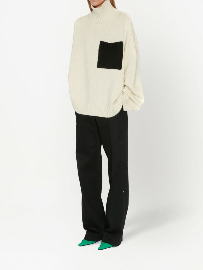 Neutral Patch Pocket Turtleneck Sweater