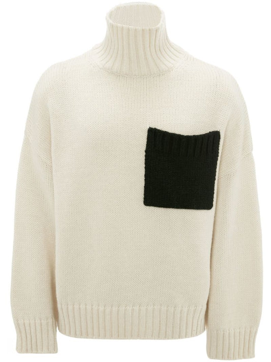Neutral Patch Pocket Turtleneck Sweater