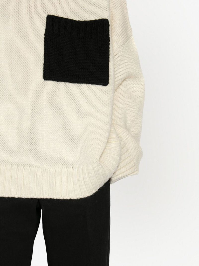 Neutral Patch Pocket Turtleneck Sweater