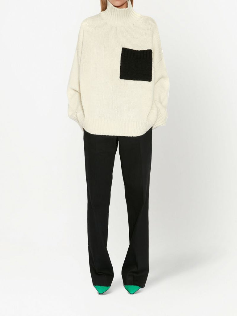 Neutral Patch Pocket Turtleneck Sweater