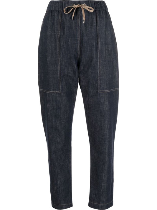 Blue Denim Drawstring Track Pants