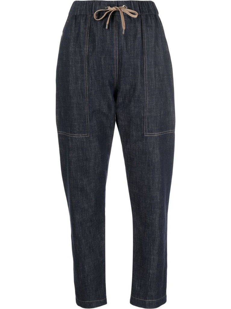 Blue Denim Drawstring Track Pants