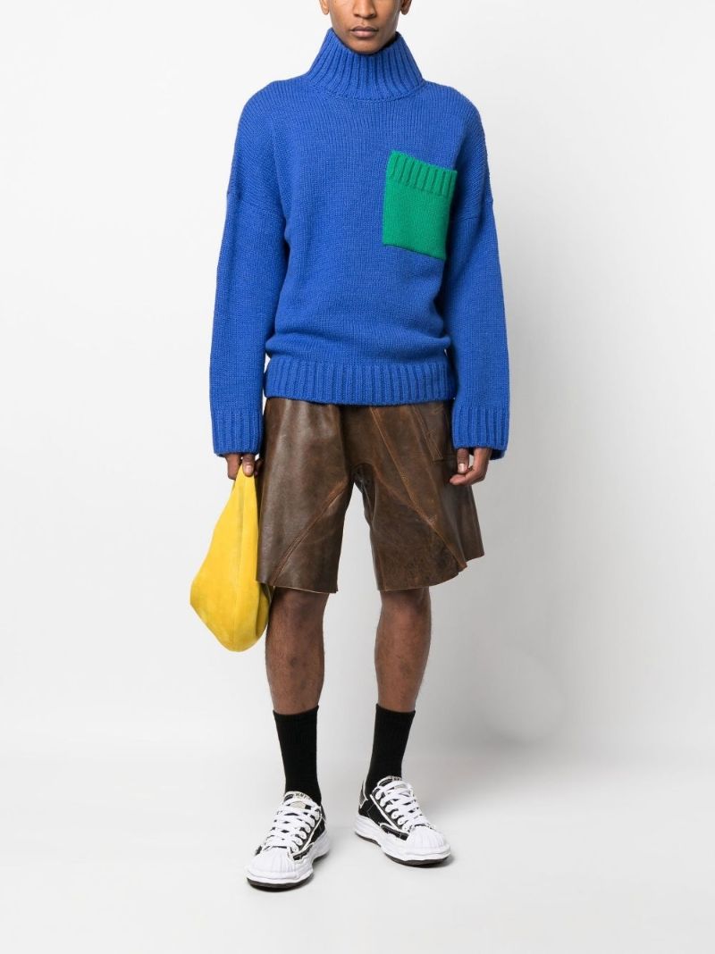 Blue Contrast-pocket Sweater