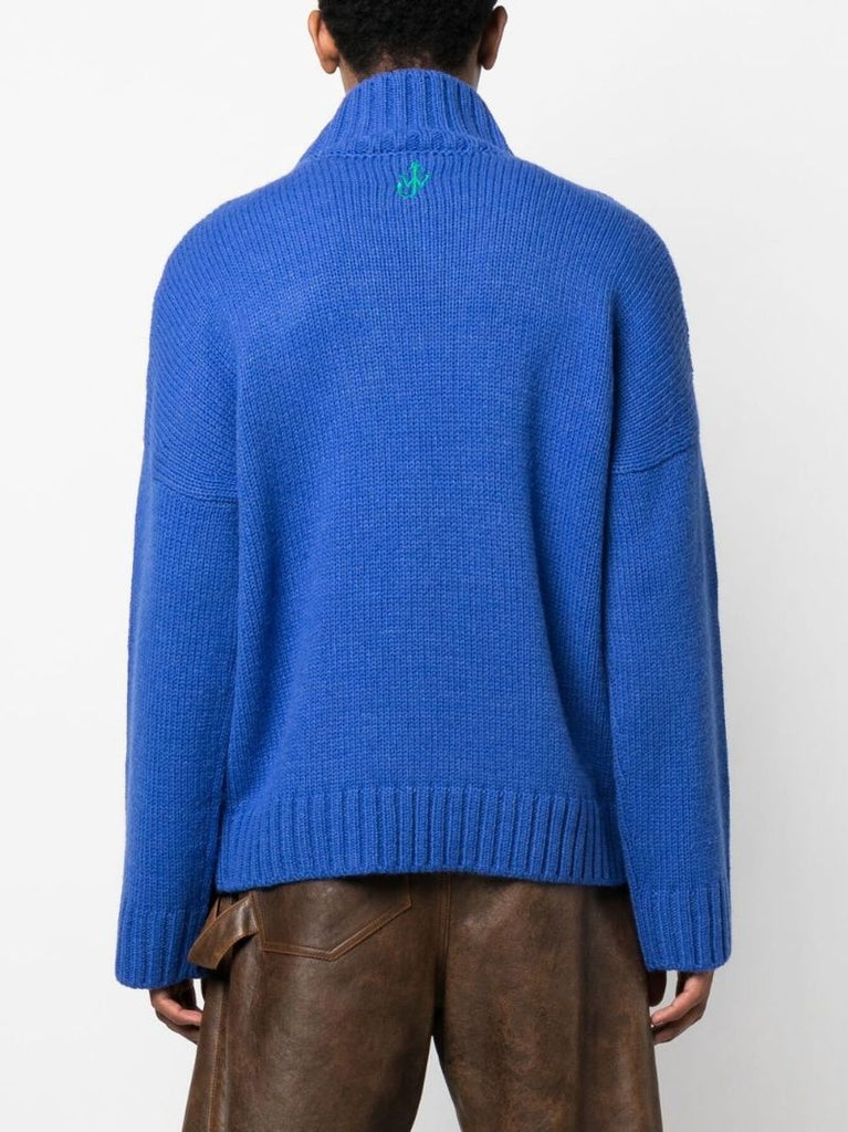 Blue Contrast-pocket Sweater