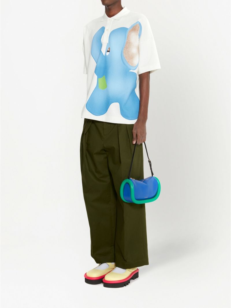 White Oversized Elephant Print Polo Shirt