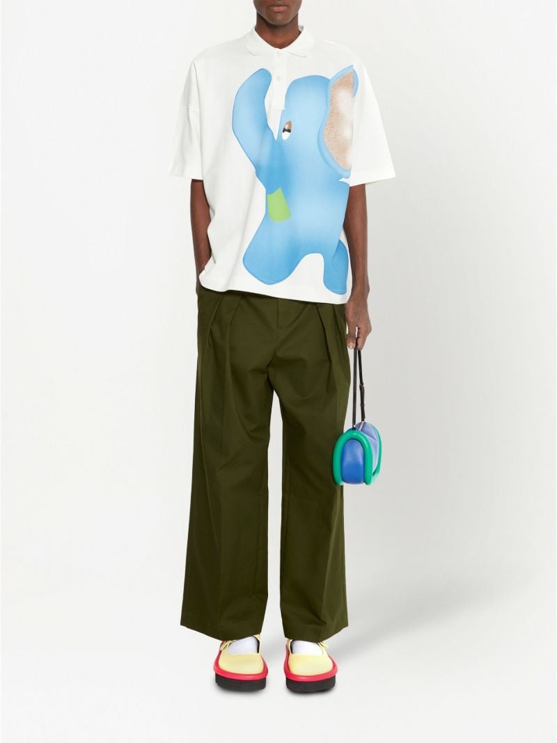 White Oversized Elephant Print Polo Shirt