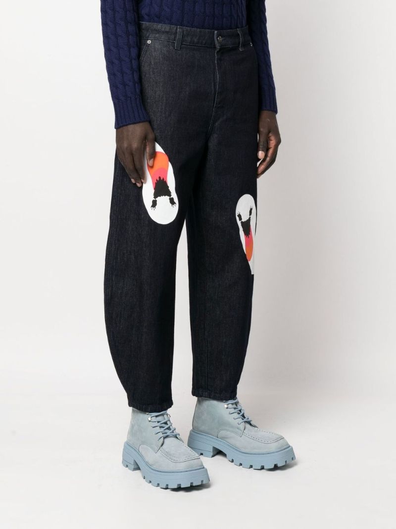 Blue Swan Print Curved Jeans