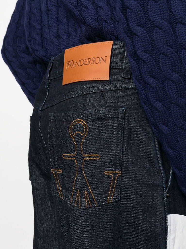Blue Swan Print Curved Jeans