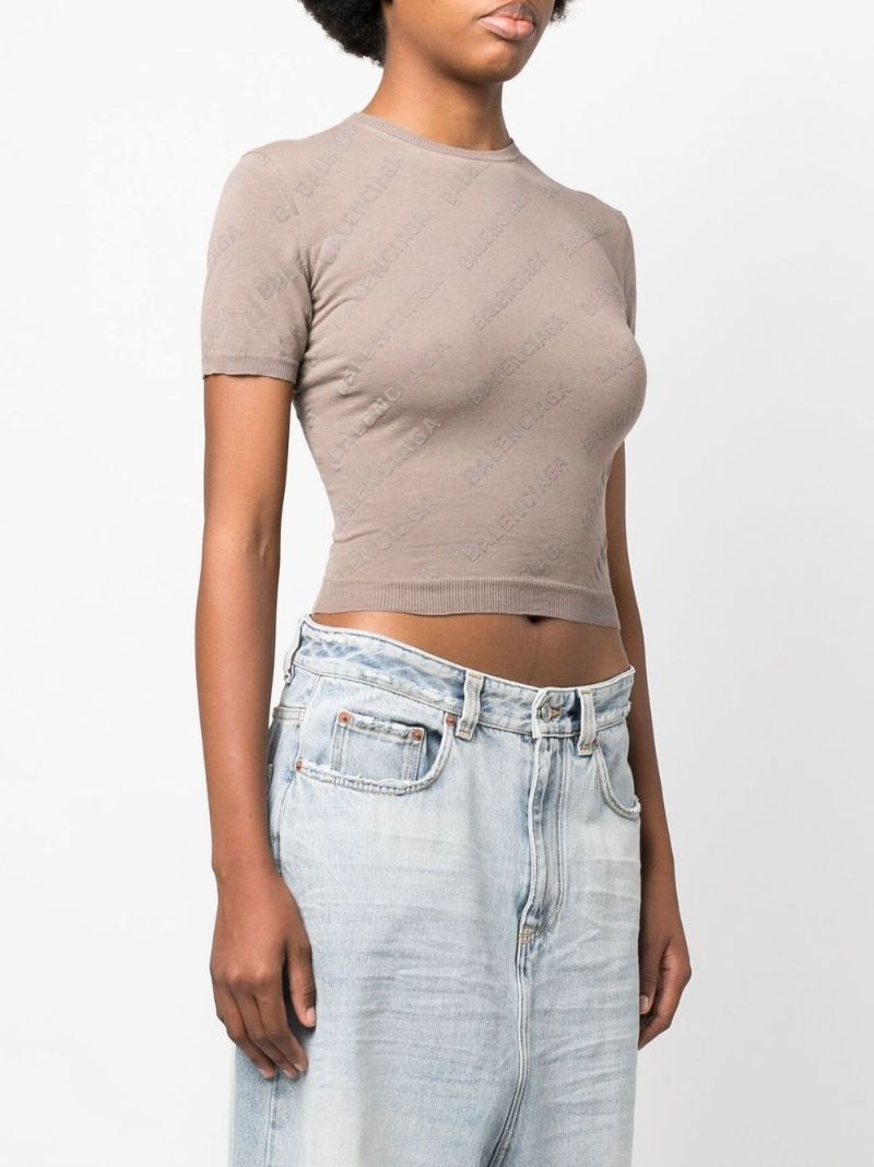Neutral Logo Print Cropped Cotton T-shirt