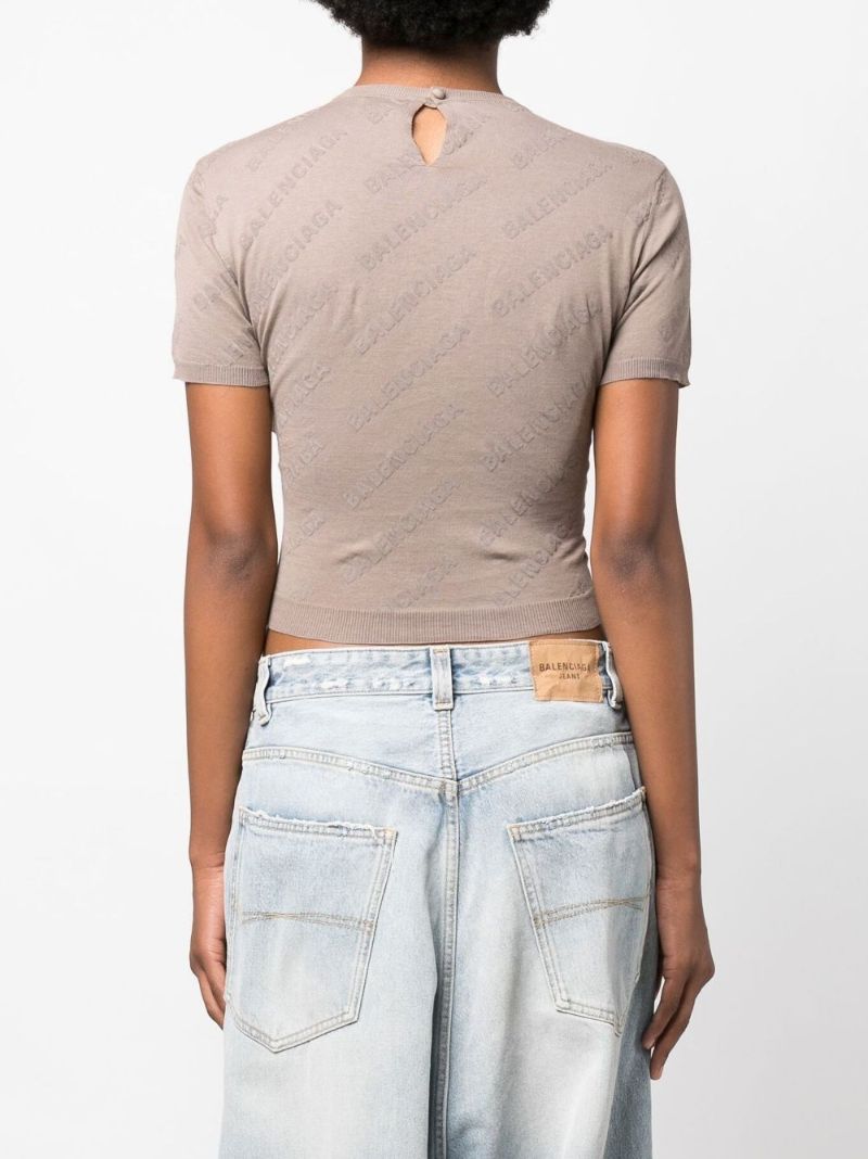 Neutral Logo Print Cropped Cotton T-shirt