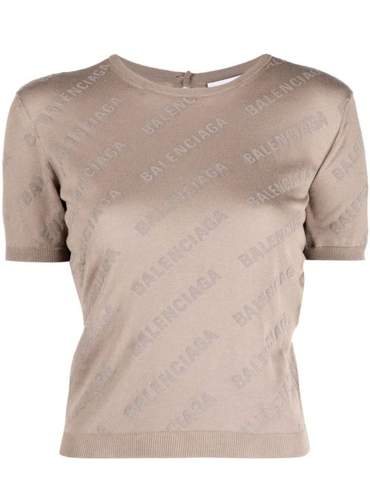 Neutral Logo Print Cropped Cotton T-shirt