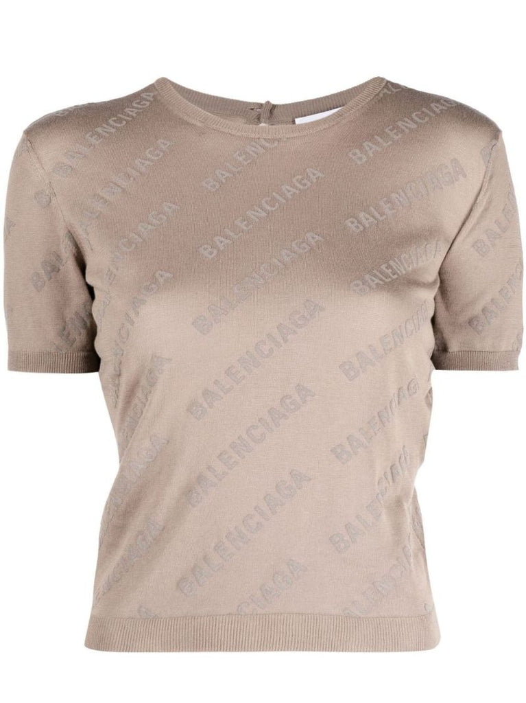 Neutral Logo Print Cropped Cotton T-shirt