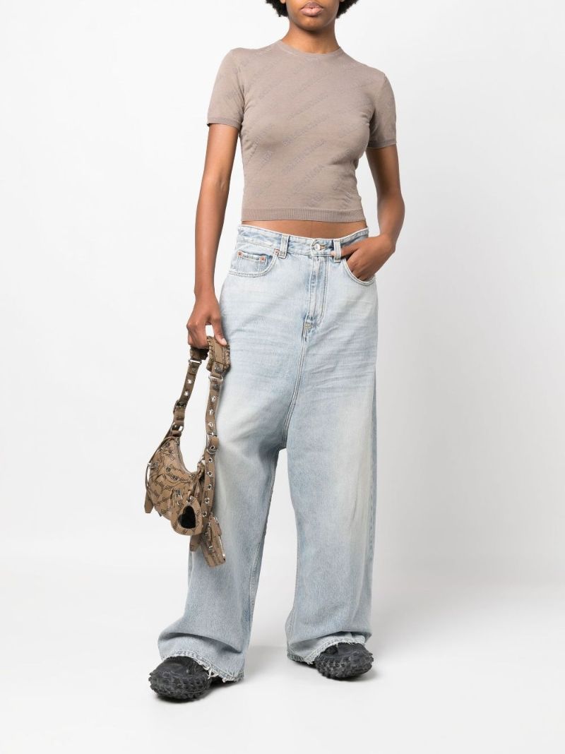 Neutral Logo Print Cropped Cotton T-shirt