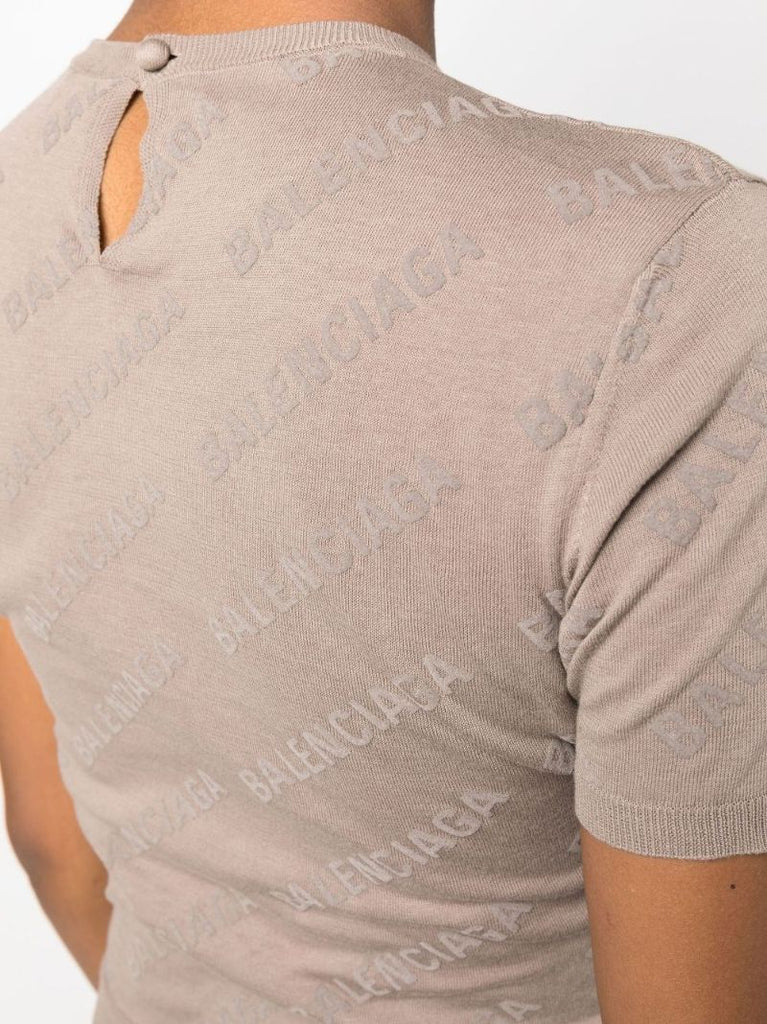 Neutral Logo Print Cropped Cotton T-shirt