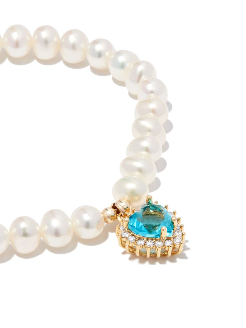 18k Yellow Gold Heart Pendant Pearl Bracelet