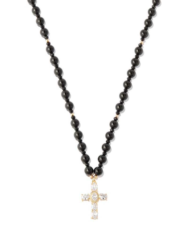 18k Yellow Gold Cross Pendant Pearl Necklace
