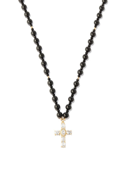 18k Yellow Gold Cross Pendant Pearl Necklace