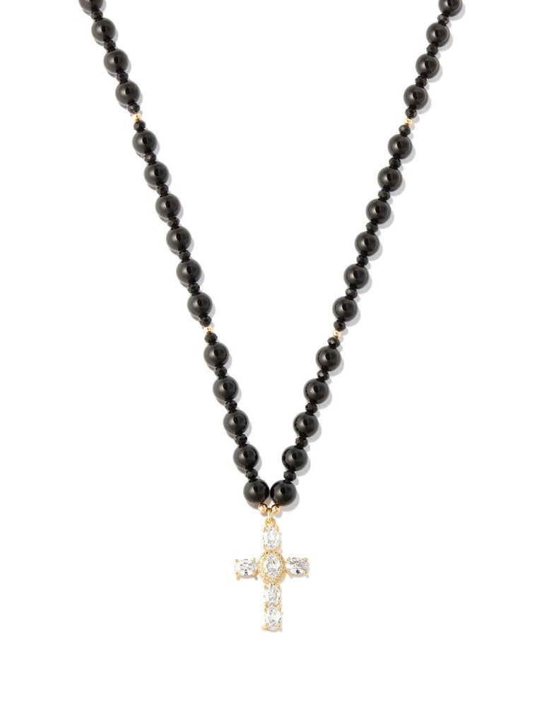 18k Yellow Gold Cross Pendant Pearl Necklace