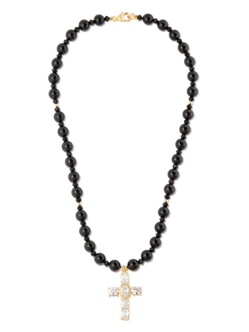 18k Yellow Gold Cross Pendant Pearl Necklace