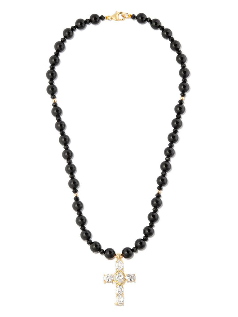 18k Yellow Gold Cross Pendant Pearl Necklace