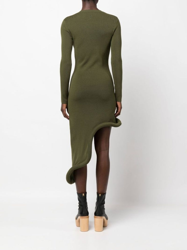 Green Bumper-tube Asymmetric Midi Dress