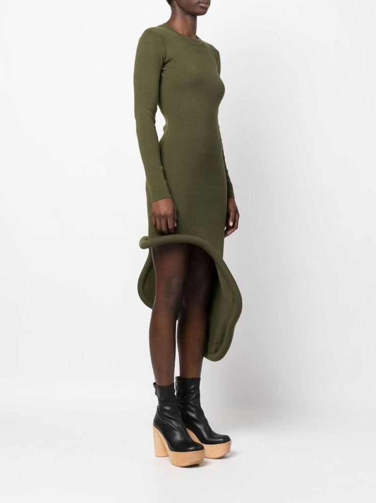 Green Bumper-tube Asymmetric Midi Dress