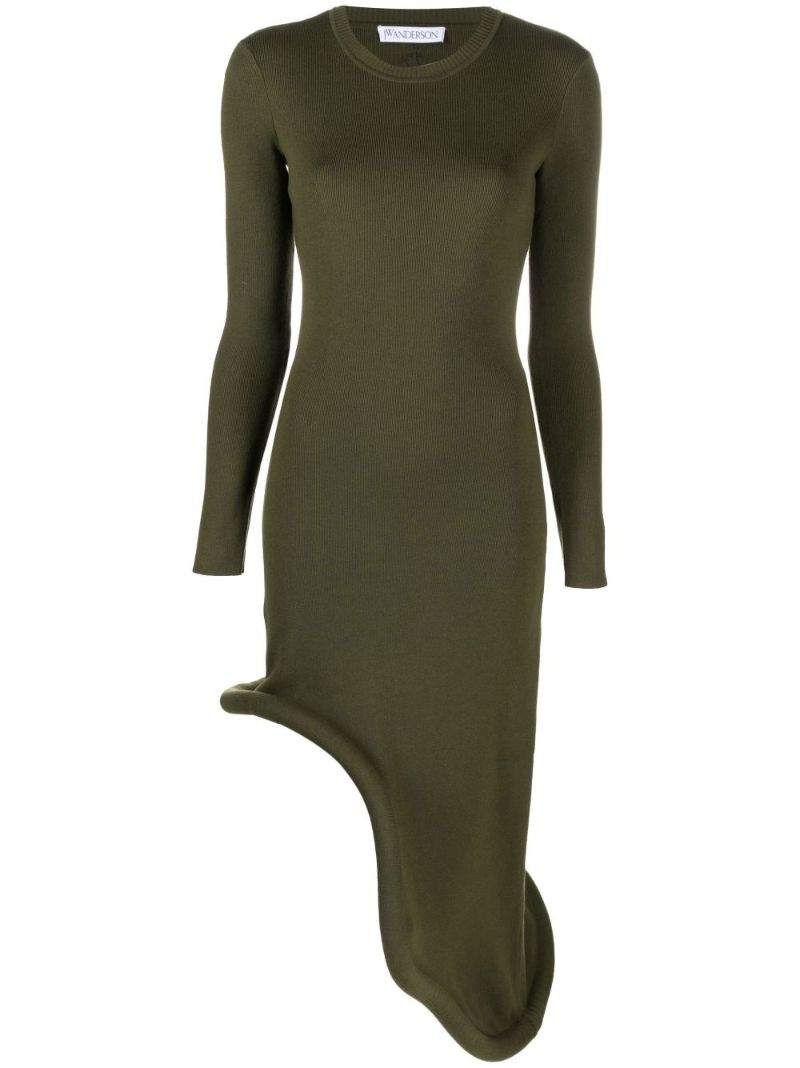 Green Bumper-tube Asymmetric Midi Dress