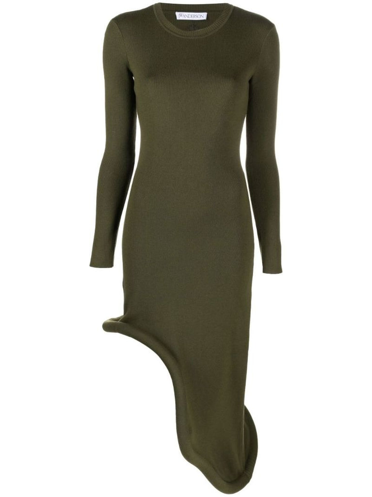 Green Bumper-tube Asymmetric Midi Dress