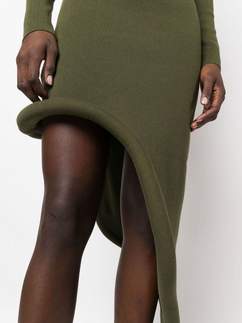 Green Bumper-tube Asymmetric Midi Dress