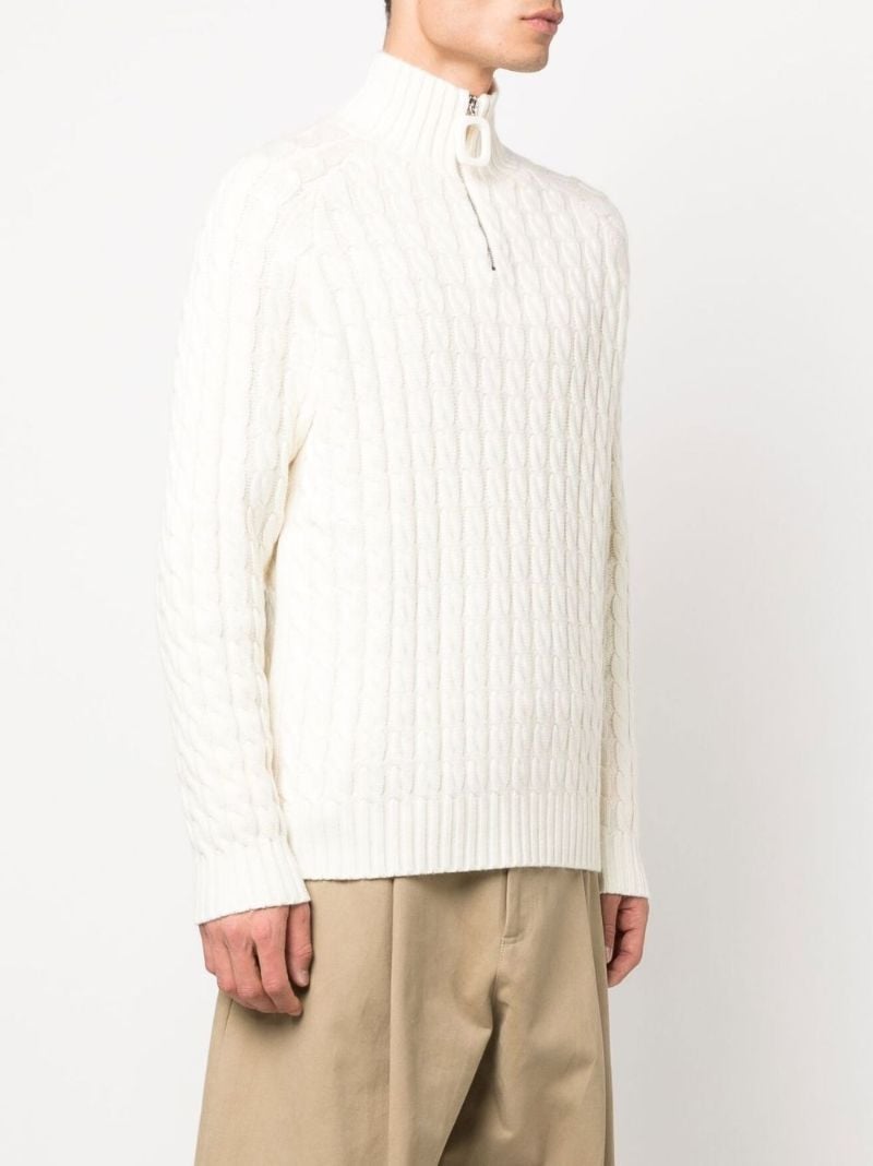 White Henley Cable Knit Wool Sweater