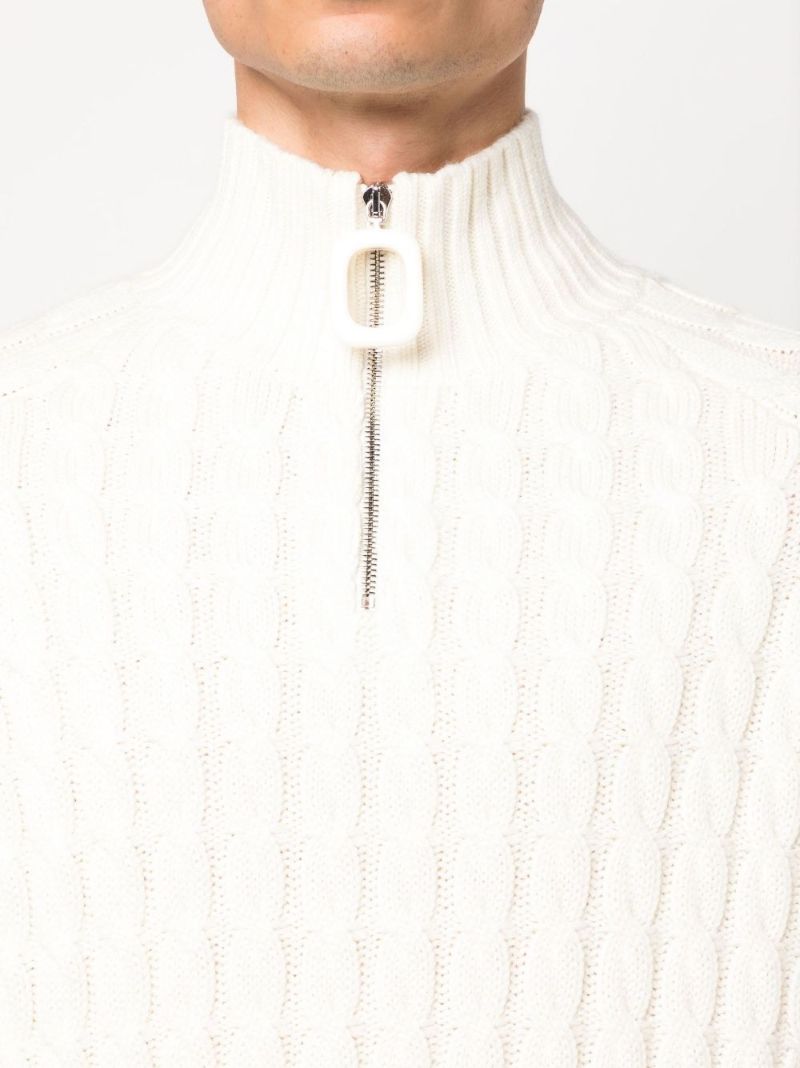 White Henley Cable Knit Wool Sweater