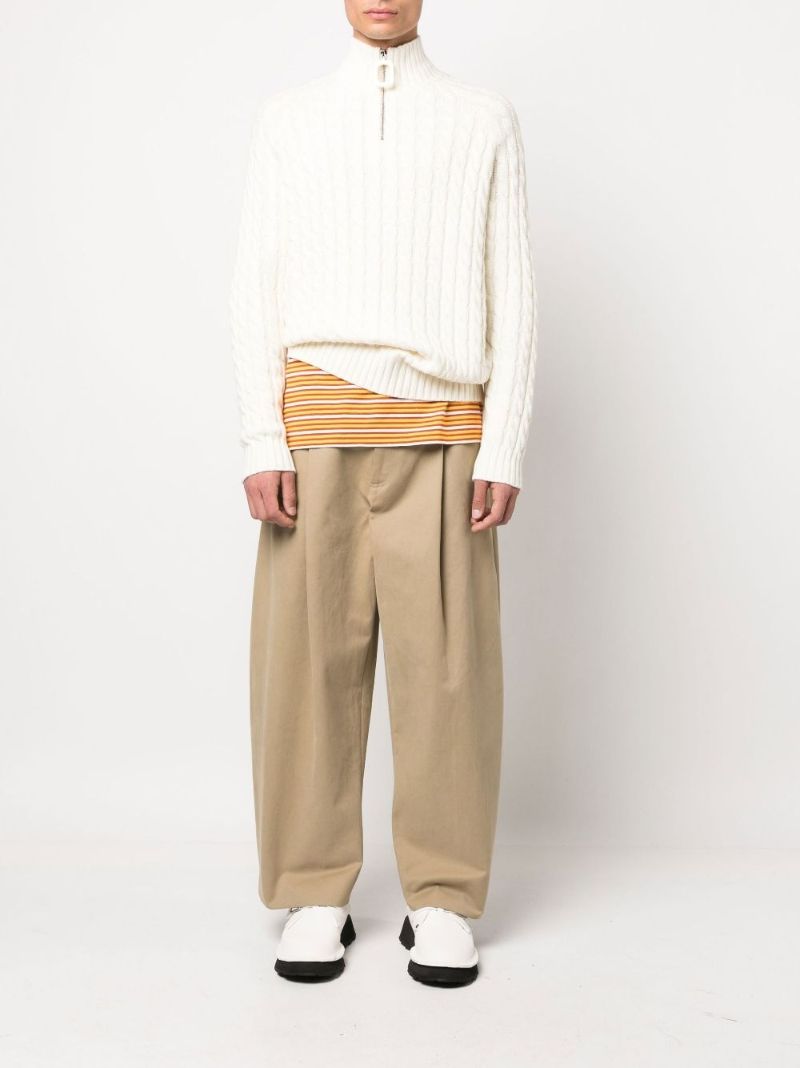 White Henley Cable Knit Wool Sweater