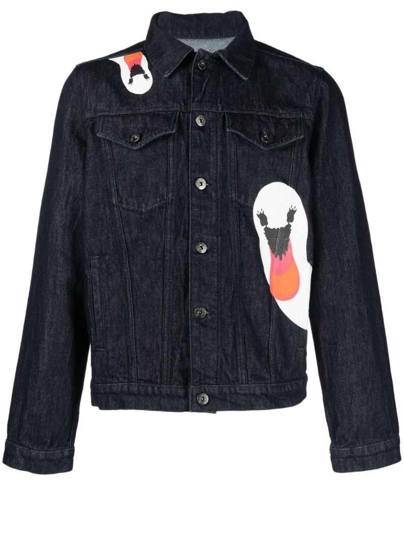 Blue Swan Print Denim Jacket