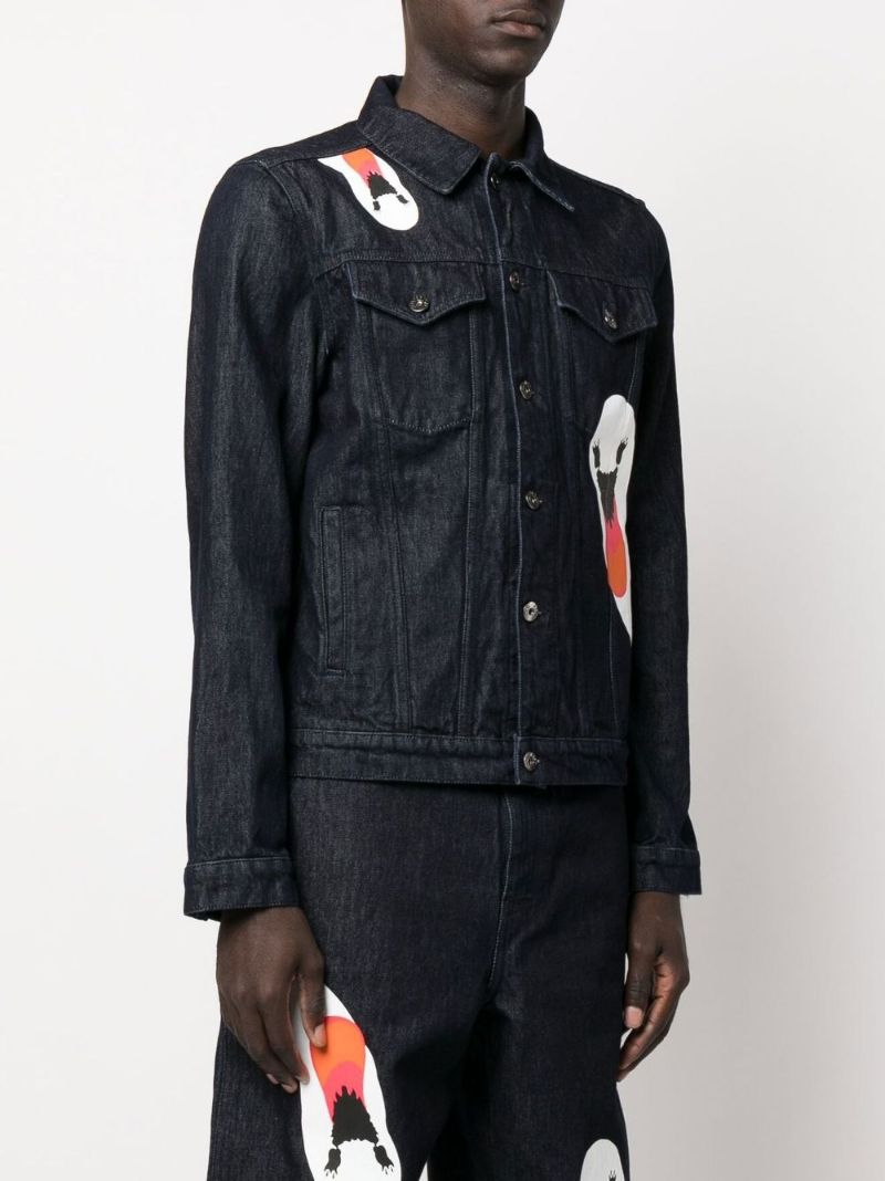 Blue Swan Print Denim Jacket