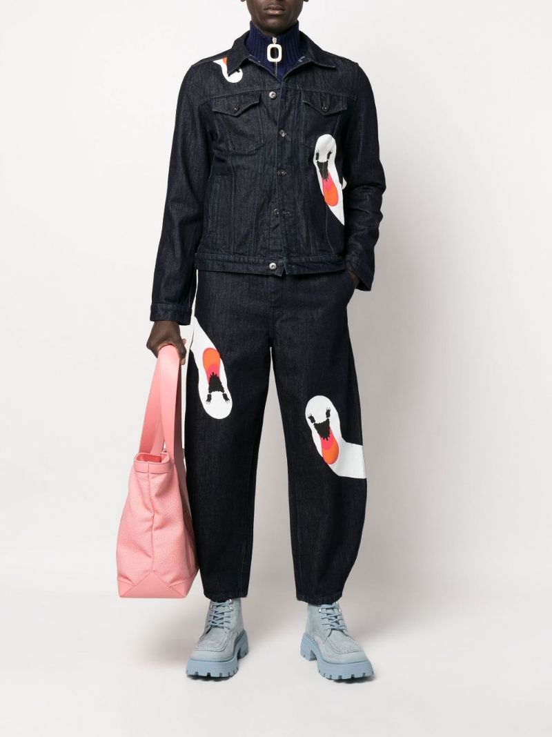 Blue Swan Print Denim Jacket
