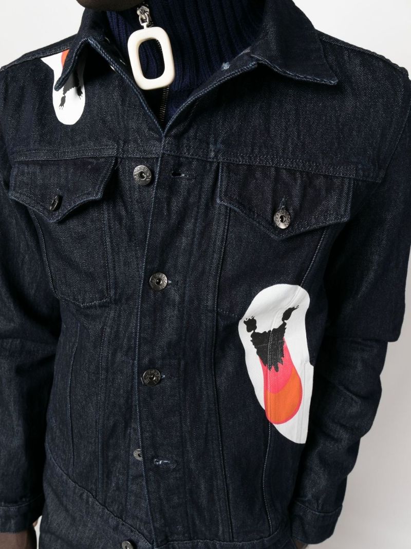 Blue Swan Print Denim Jacket