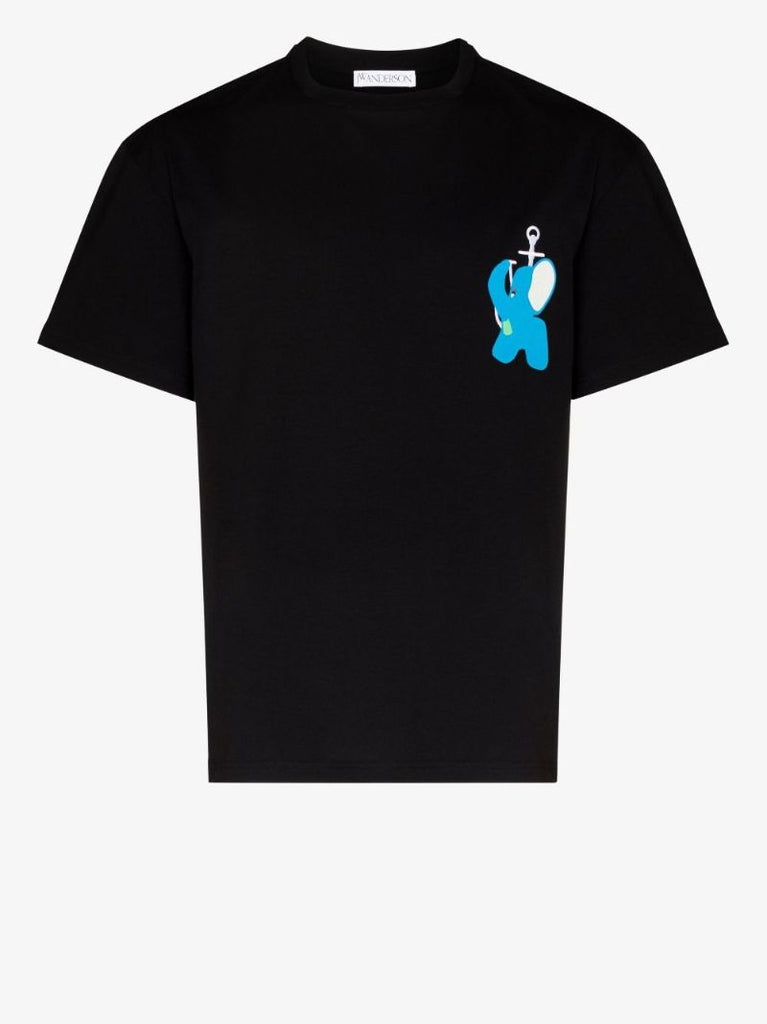 Black Elephant-embroidered Cotton T-shirt