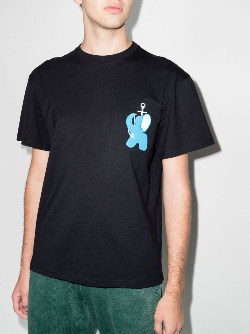 Black Elephant-embroidered Cotton T-shirt